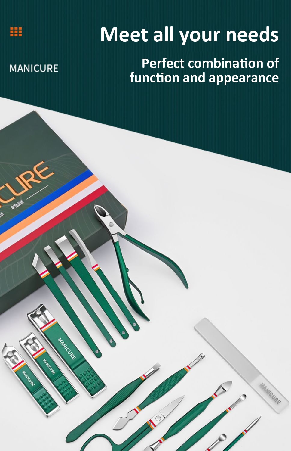 12-16pcs Stainless Steel Manicure Set With Folding Bag.