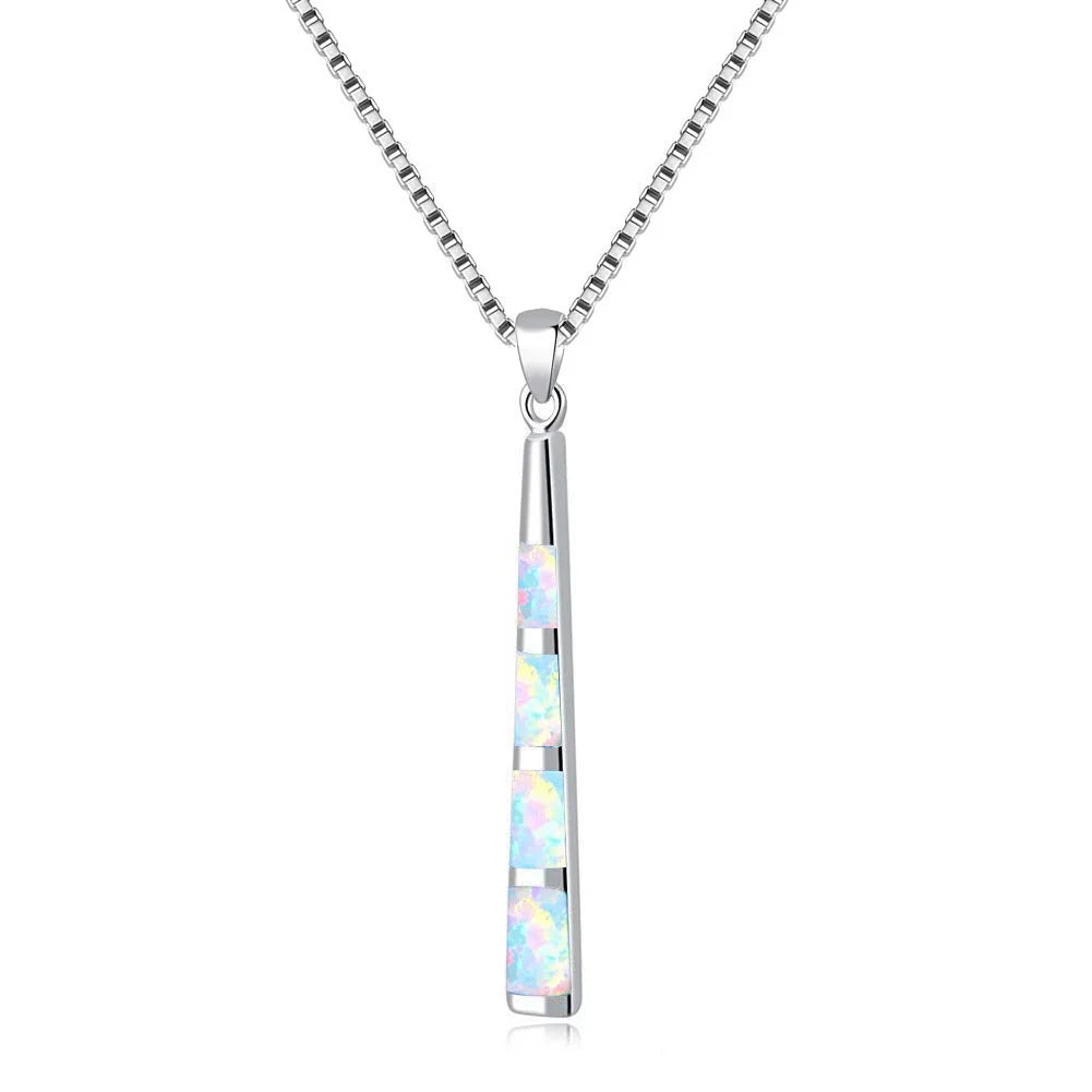 Opal Pendant 14K White Gold Plated Necklace