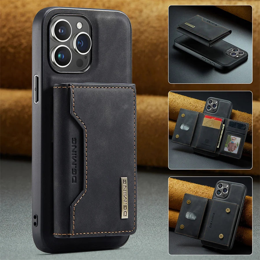 Magnetic Leather Wallet Case for iPhone 15 14 Plus 11 12 13 16 Pro