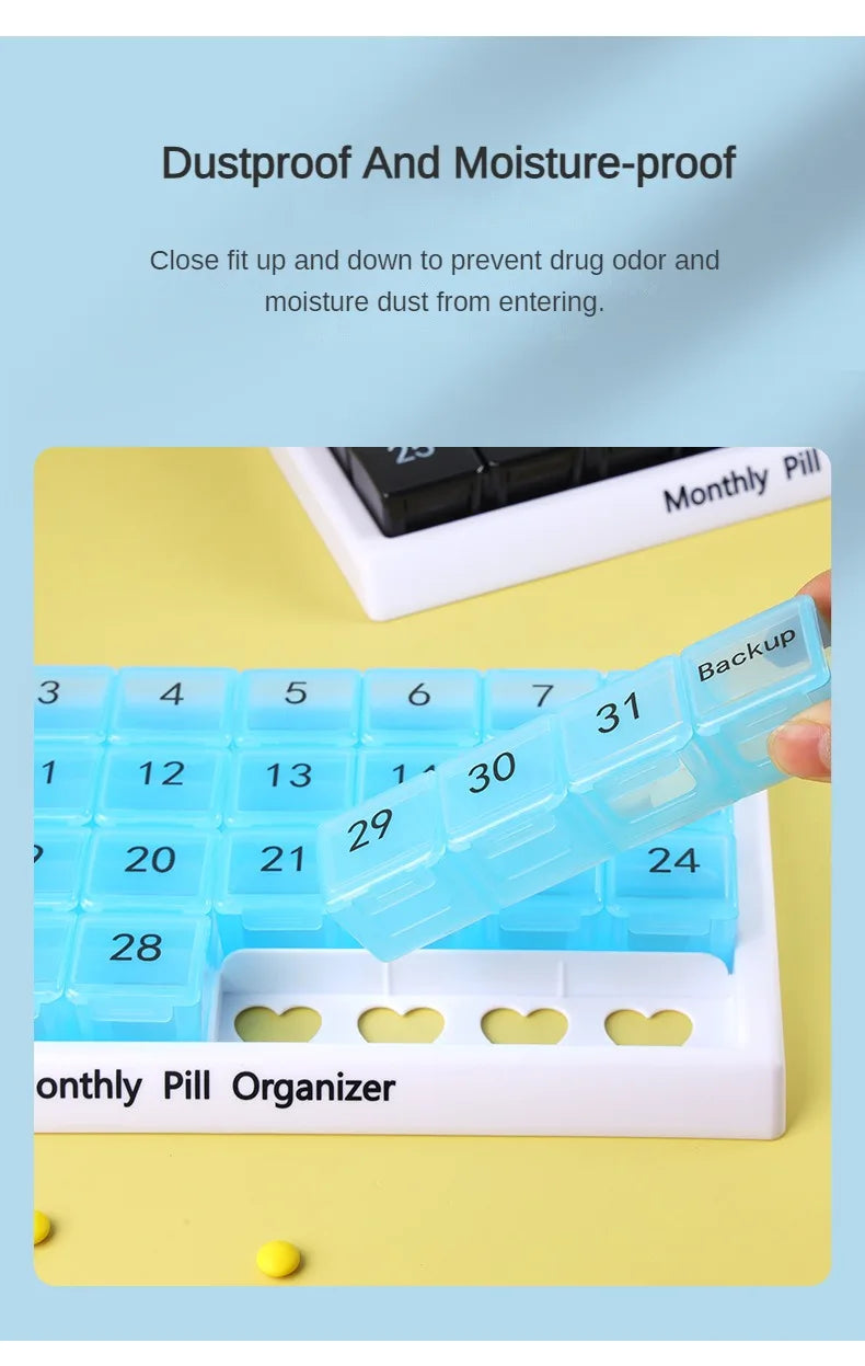 Portable 31 Days Medicine Box With Detachable Compartments