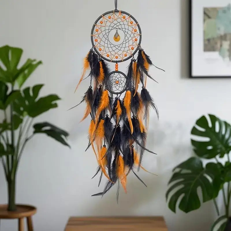 Hand-woven Dreamcatcher With Artificial Feathers And Crystals