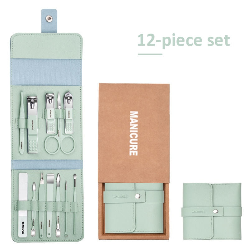 12 or 16 pcs Stainless Steel Manicure/Pedicure Set with Leather case.