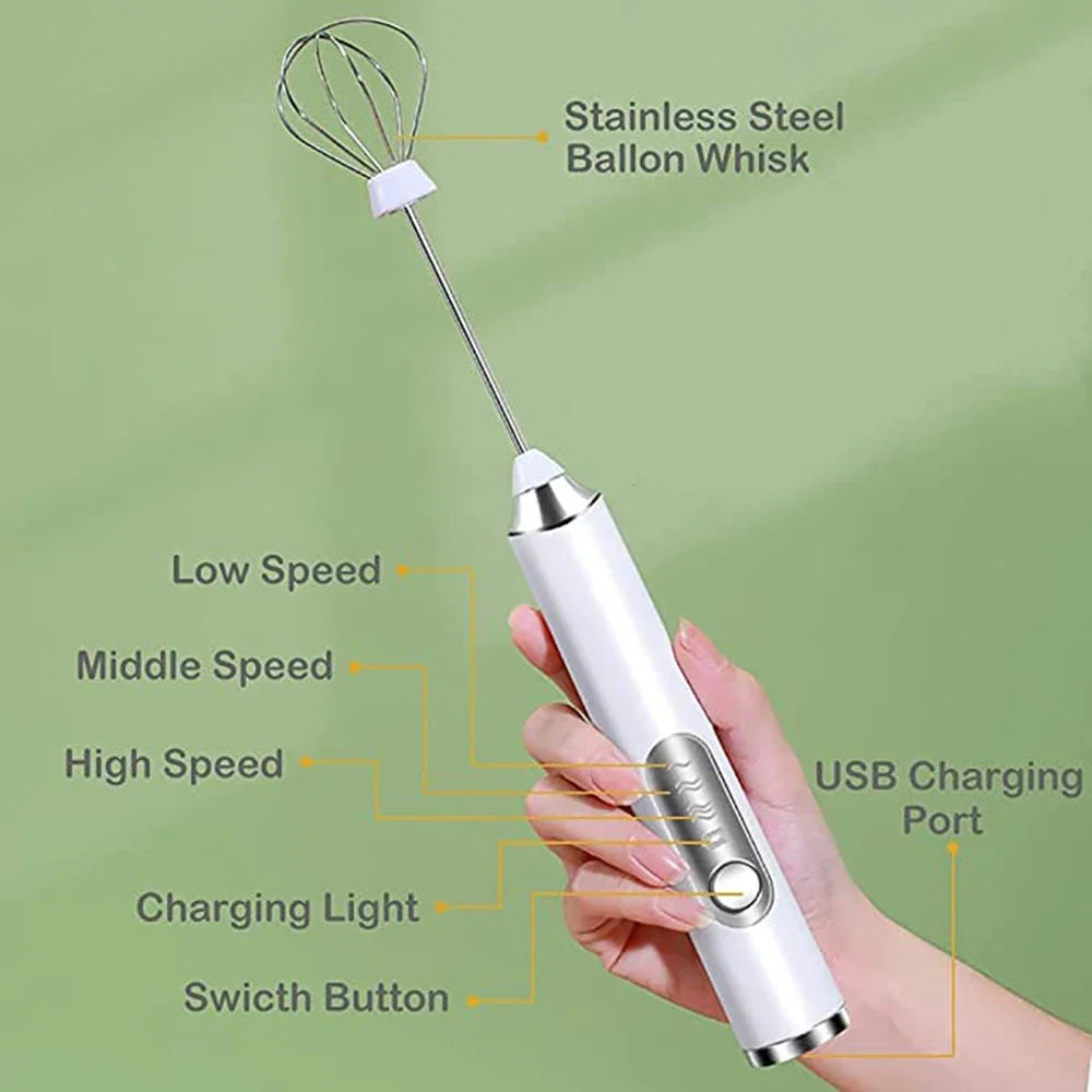 USB Rechargeable Handheld Electric 3-Speed Frother