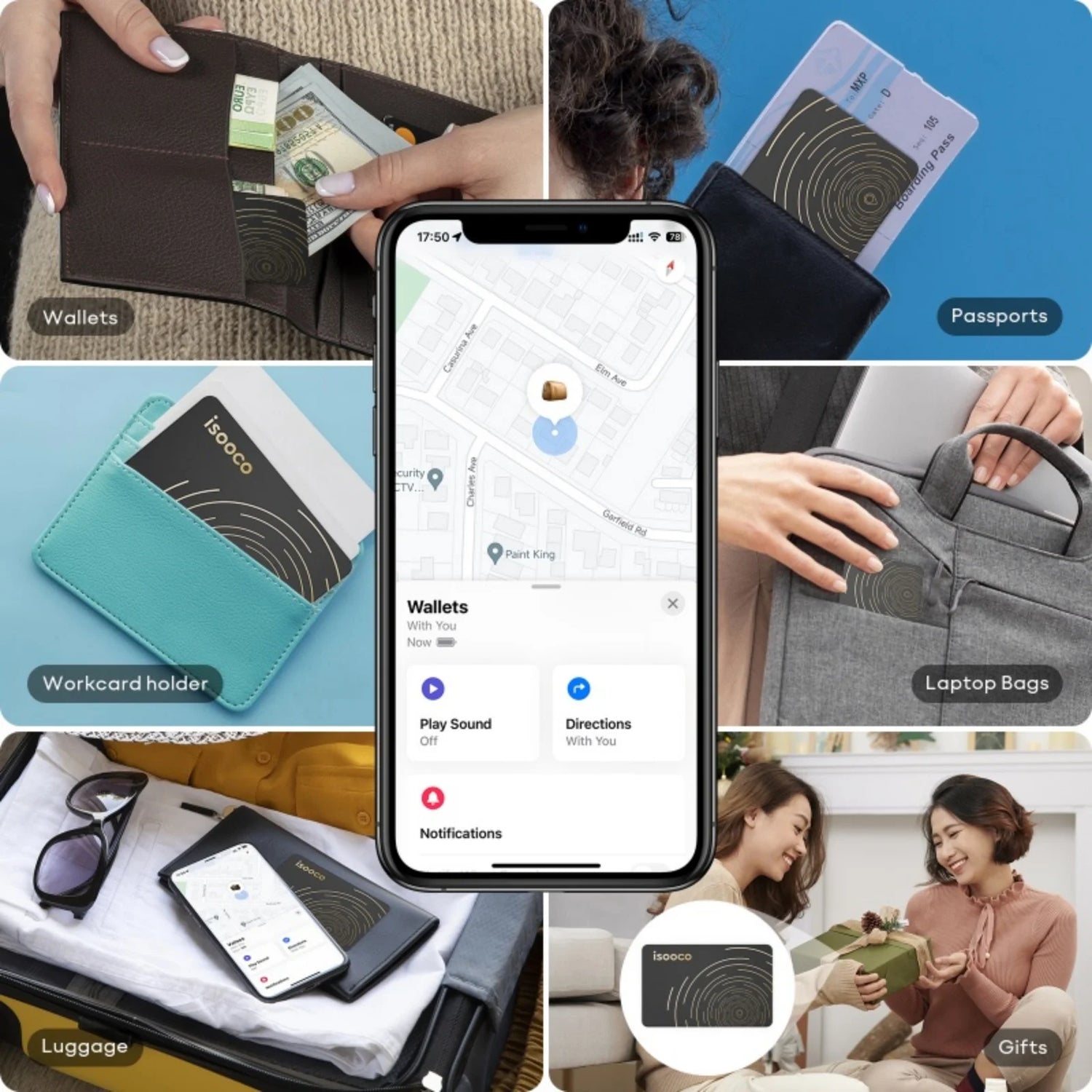 isooco Ultra-thin No Charging Wallet GPS Locator With Bluetooth Pairing Find My (IOS Only)