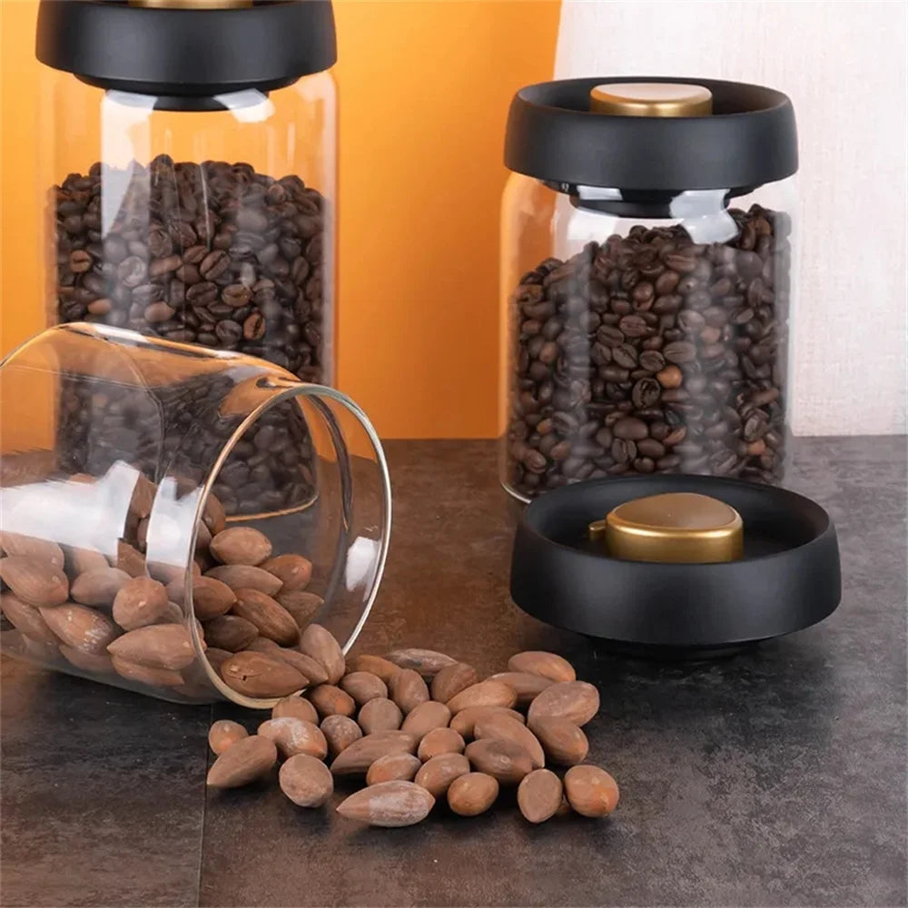 Coffee Bean Glass Storage Container With Press-Down Vacuum Seal