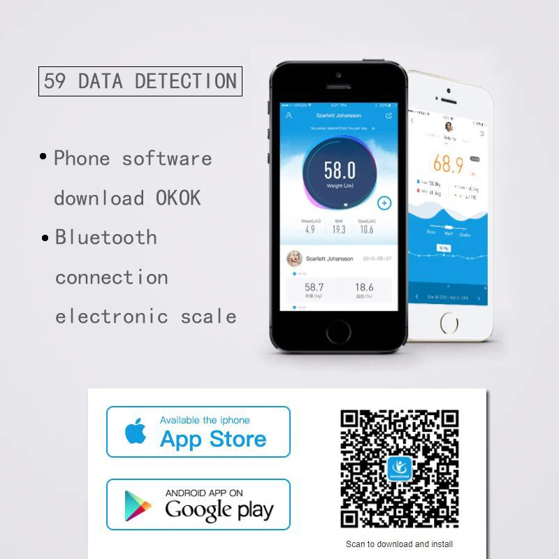 Digital Bathroom Weight Scale Body Composition Analyzer With Smartphone App Bluetooth