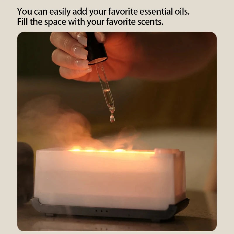 LED Simulation Flame Aroma Diffuser Mini Air Humidifier Machine With Timer