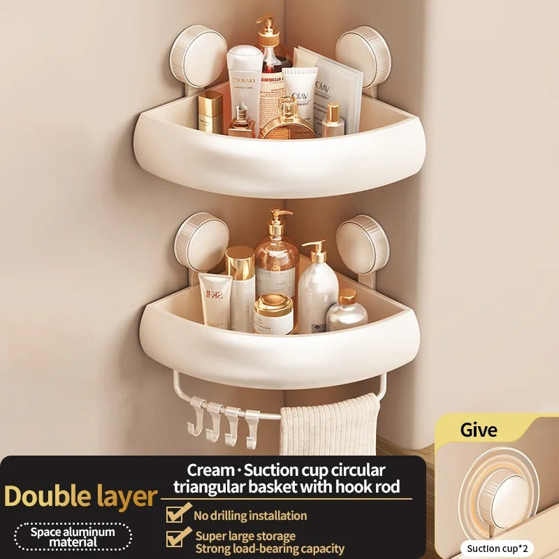 Wall-Mounted Triangle Suction Cup Bathroom Organizer