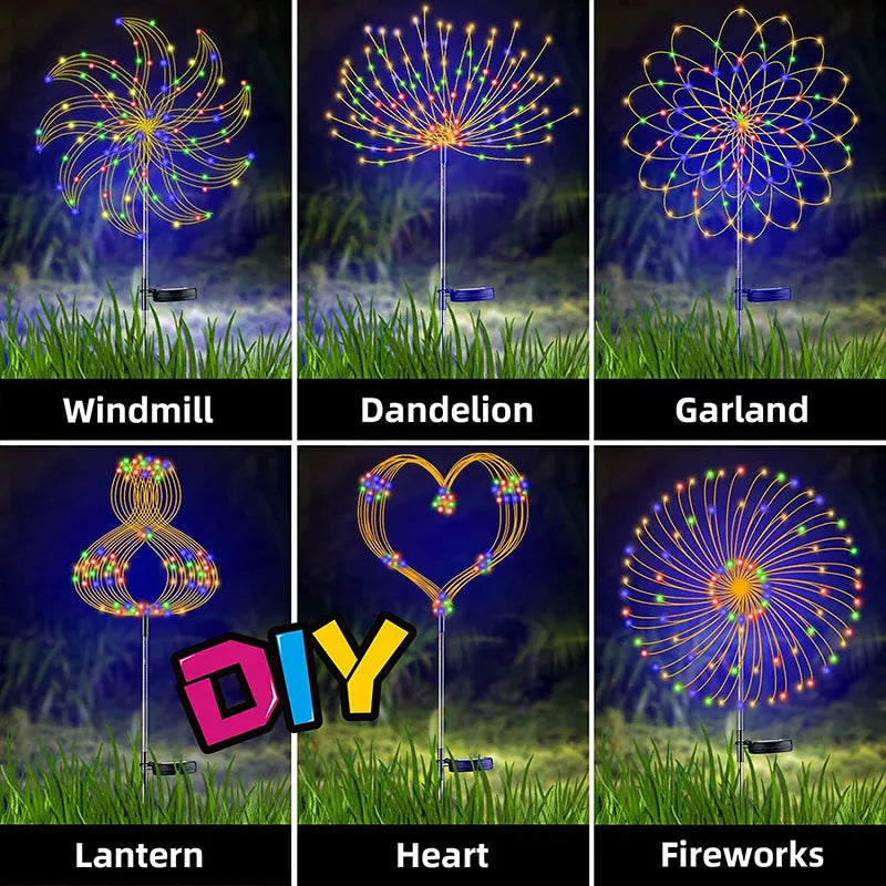1,2 Or 4 Pcs Solar LED Firework Garden Lights.