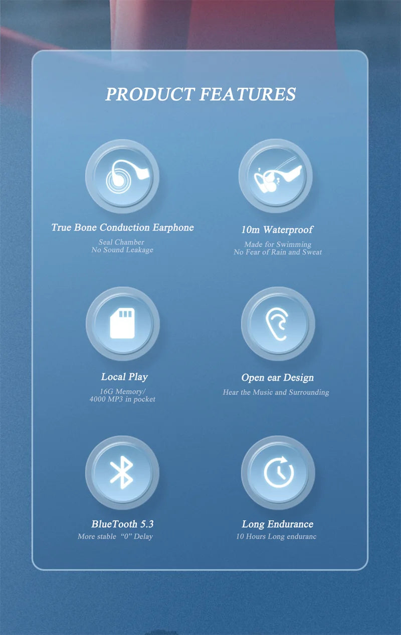 Bone Conduction  Bluetooth MP3-IPX8 Wireless Headset Waterproof For Swimming