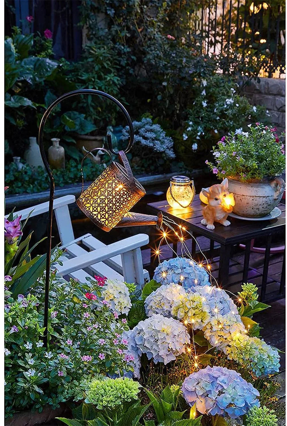 LED, Solar Watering Can With Waterfall Lamp.