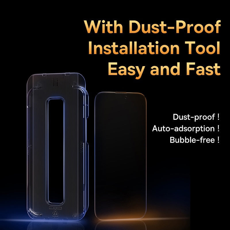 Baseus 0.3mm Crystal HD Tempered Glass for iPhone 14 13 12 11 Pro Max Screen Protector With Cleaning Kit.