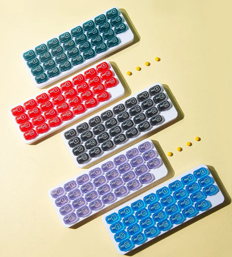Portable 31 Days Medicine Box With Detachable Compartments