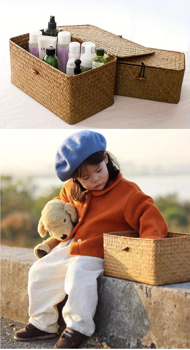 Seaweed Woven Storage Box with Cover