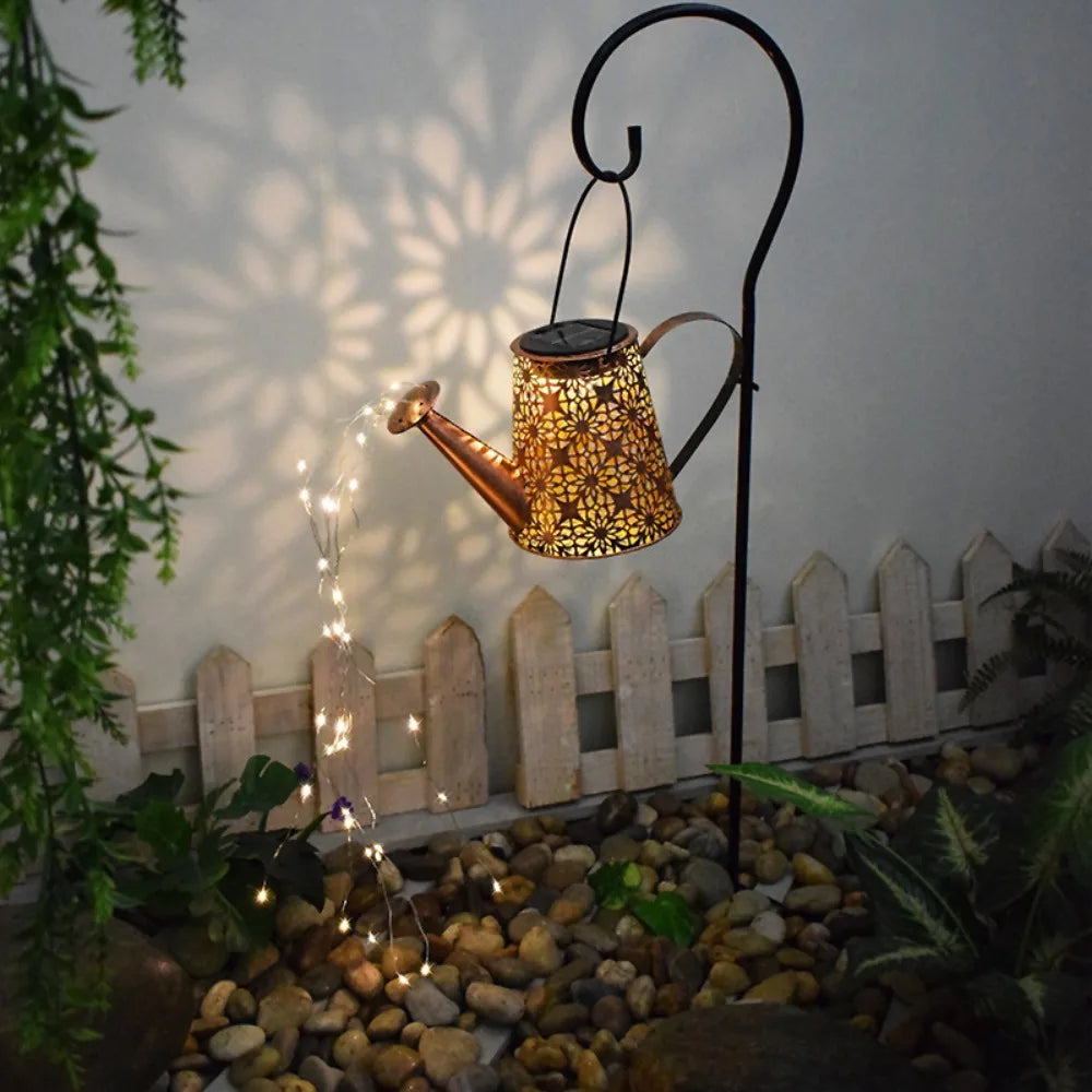 Solar Metal Waterproof Watering Can Garden Decor