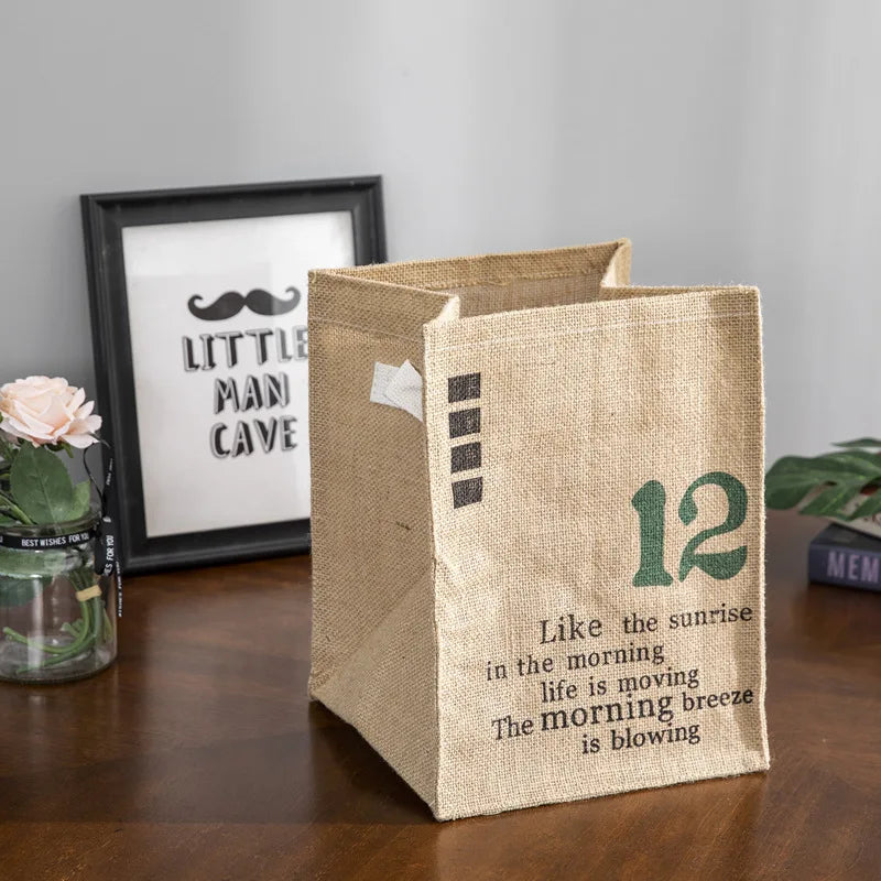 Folding Jute Organizer Storage Basket With Lids