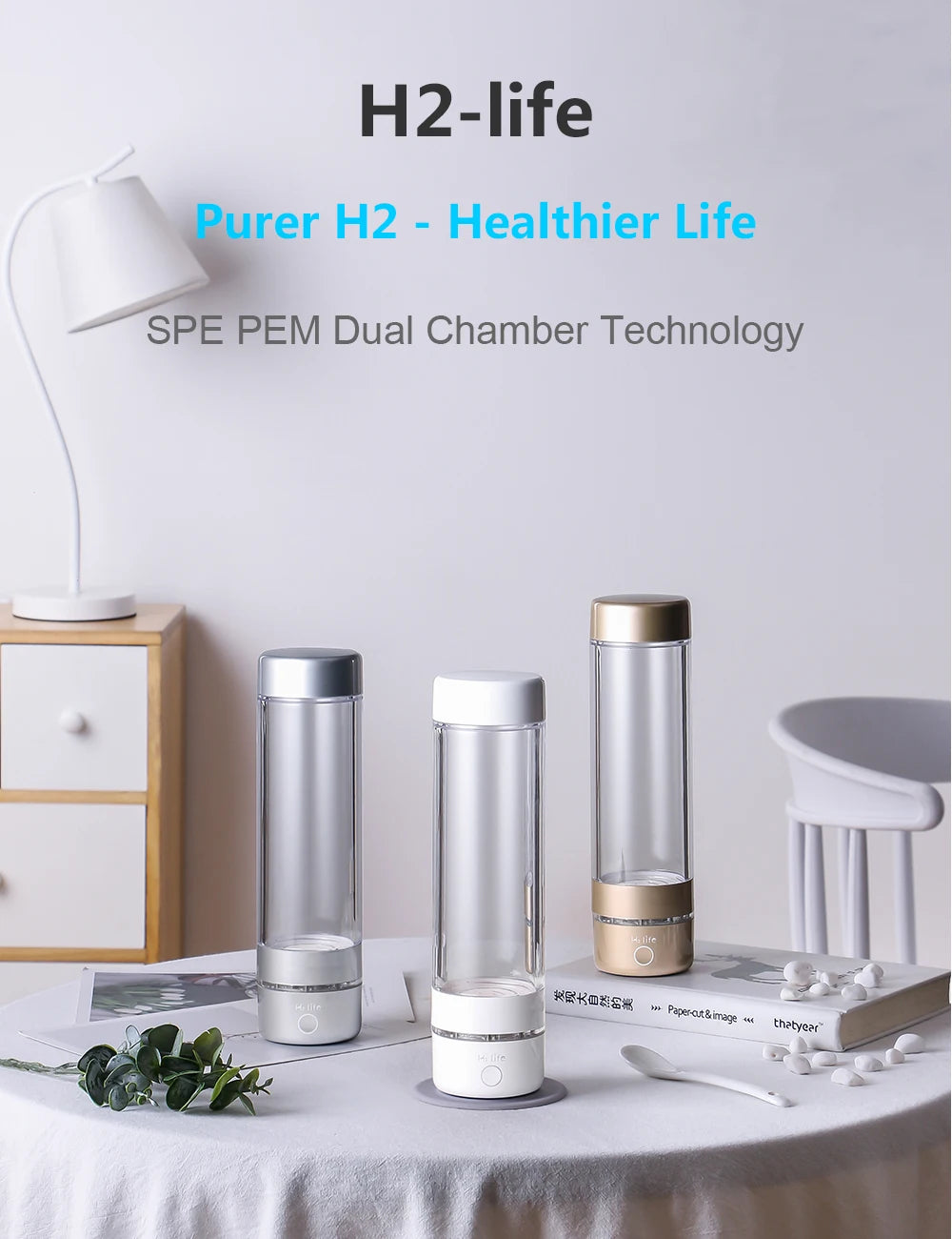 ALTHY H2Life Performance Molecular Hydrogen Water Generator Bottle DuPont SPE+PEM Dual Chamber lonizer + H2 Inhalation Device