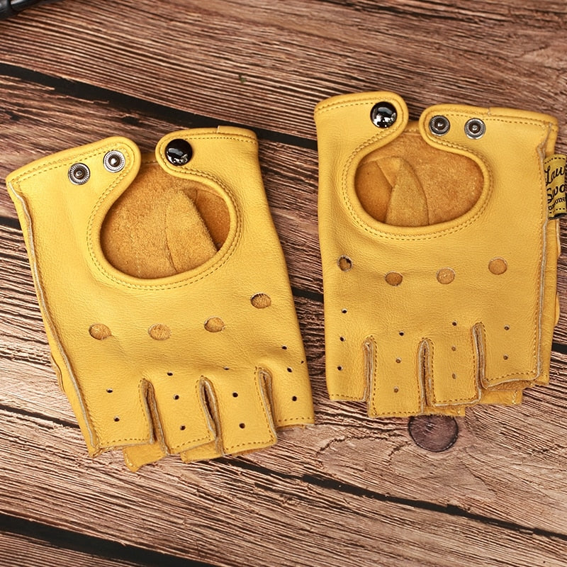 Leather Fingerless Gloves for Men And Women. Genuine Cowhide for Workout Fitness, Driving or Riding.