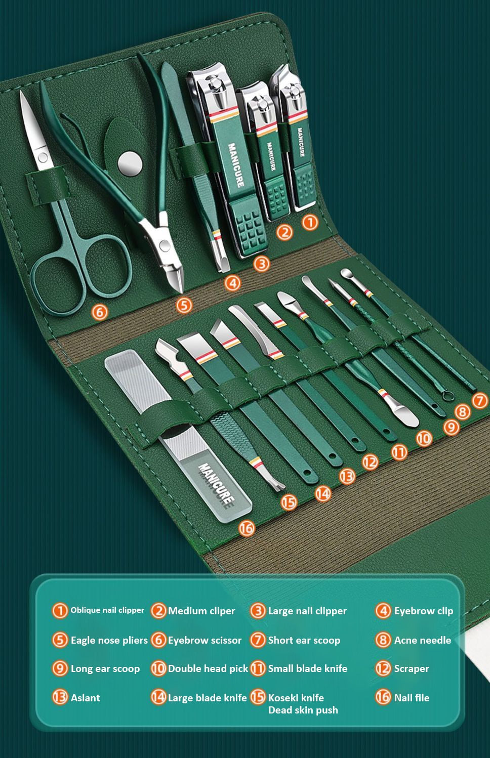 12-16pcs Stainless Steel Manicure Set With Folding Bag.