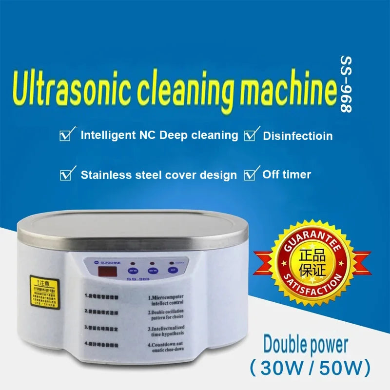 SS-968 Ultrasonic Cleaner 30/50W  40Khz Degas for Watches, Contact Lens, Glasses, Or Dentures
