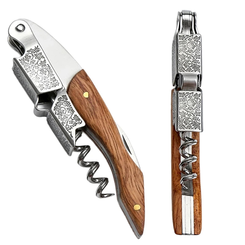Professional Waiters Corkscrew With Wood Grip Beer Bottle Opener And Foil Cutter