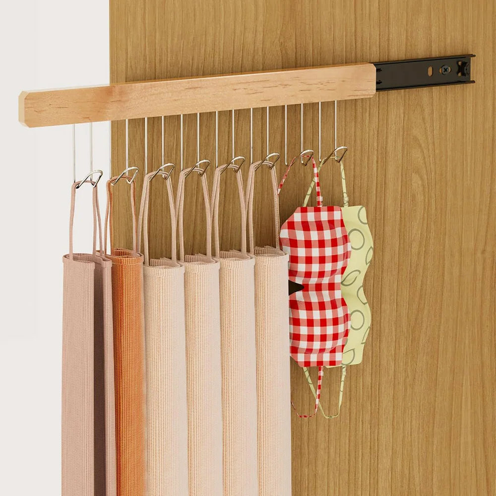 Wooden Wall-mounted Multi-function Storage Rack with 8 Hooks With Slider