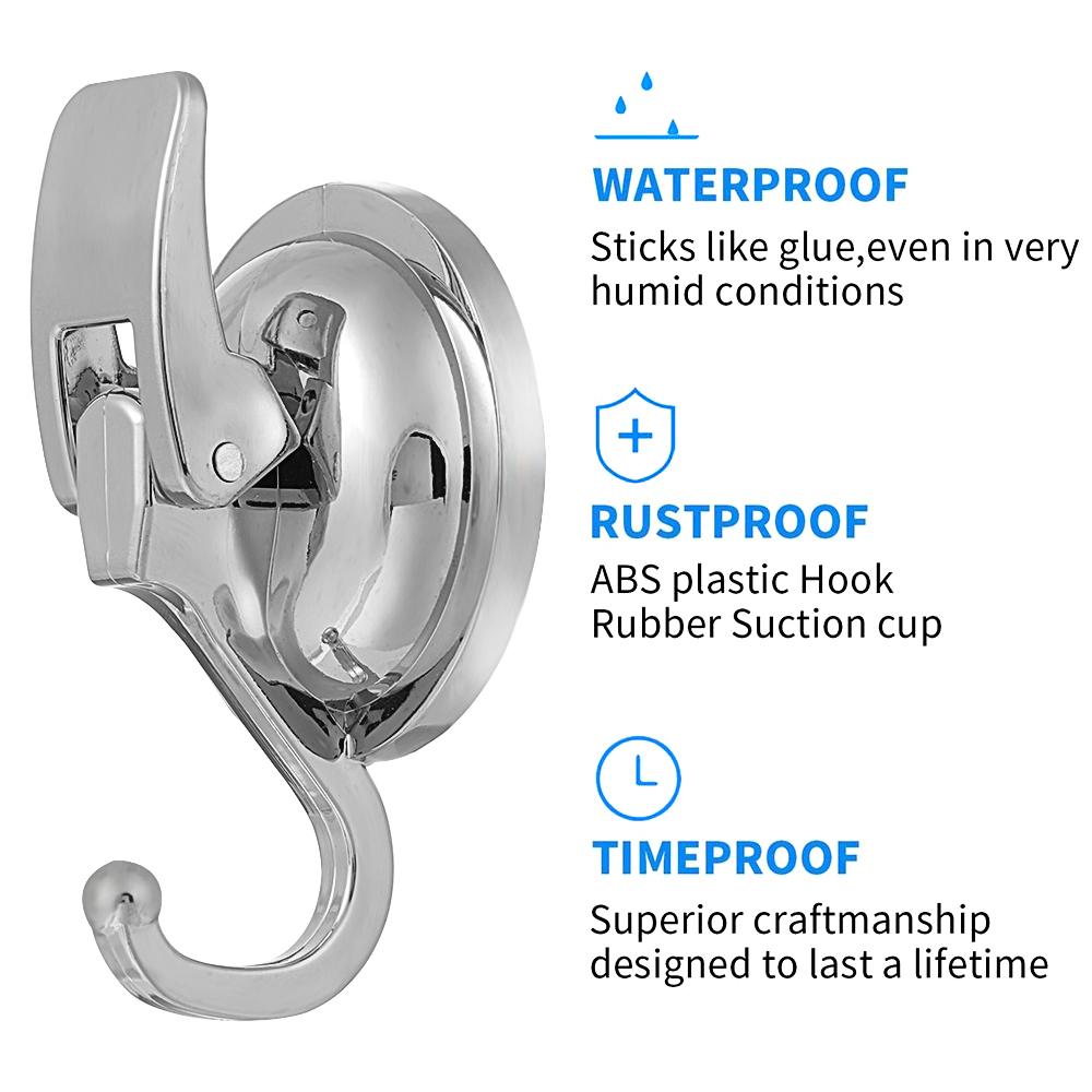 Reusable Heavy-Duty Chrome-Plated Suction Cup Hooks For Bathroom Showers.