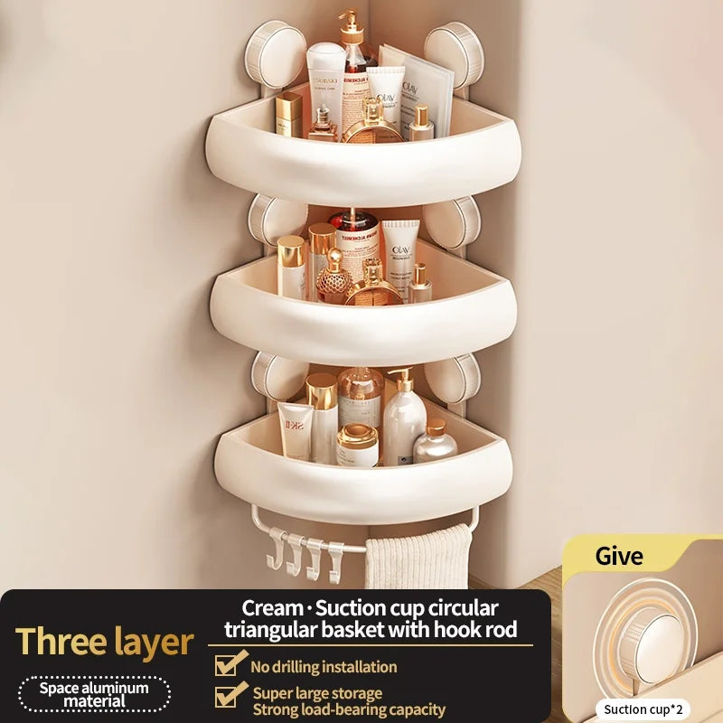 Wall-Mounted Triangle Suction Cup Bathroom Organizer