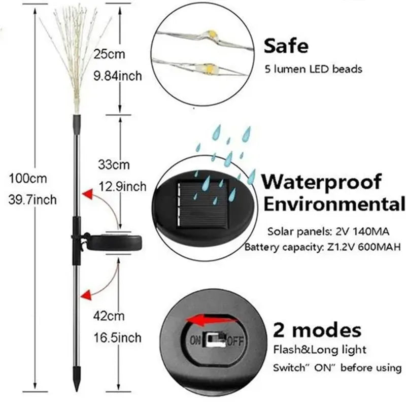 1,2 Or 4 Pcs Solar LED Firework Garden Lights.