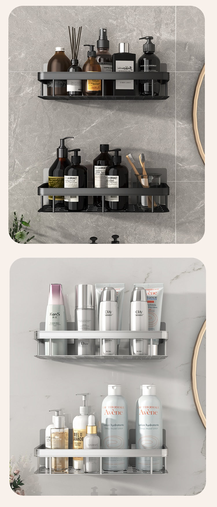 Adhesive Aluminum Storage Organizer For Bathroom Accessories.