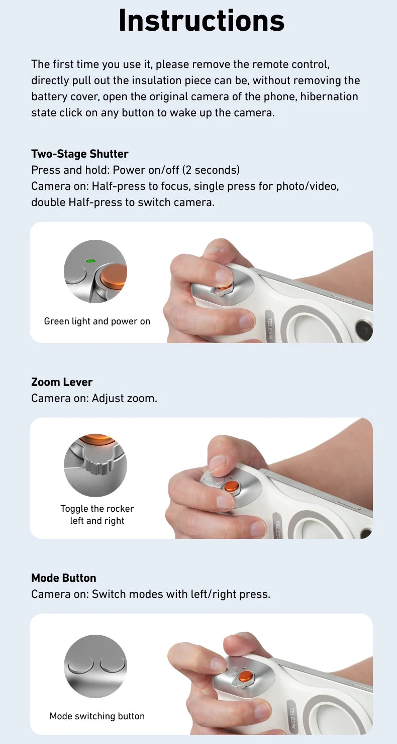 TELESIN Magnetic Phone Camera Holder With Remote Control For iPhone And Samsung