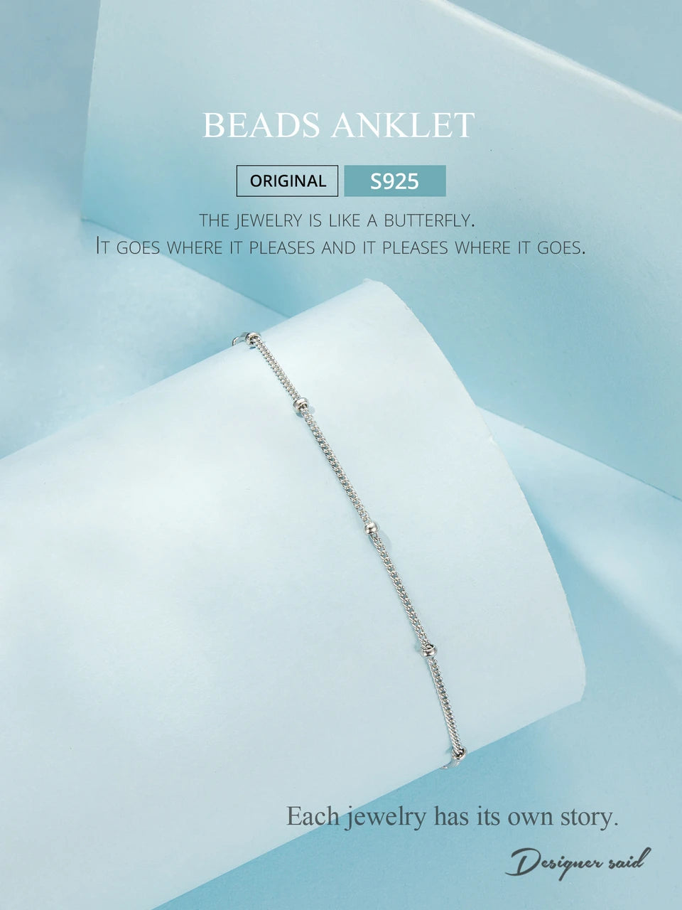 BAMOER 925 Sterling Silver Snake Adjustable Chain Anklet Bracelet
