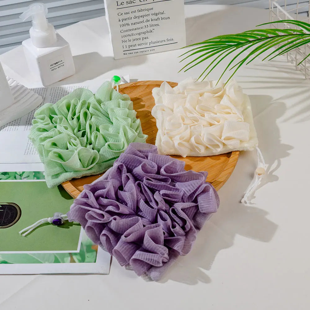 2-In-1 Bath Ball Towel Loofah With Drawstring Closure