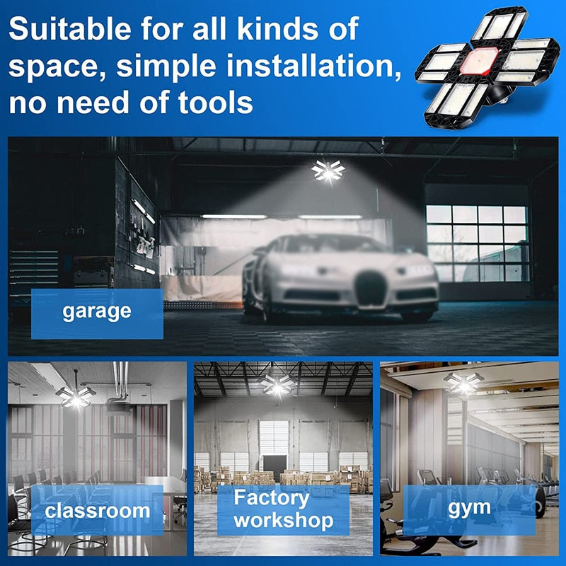 Led Garage Adjustable Ceiling Light With 12 Adjustable Panels. Great for Garage, Workshop and Warehouse.