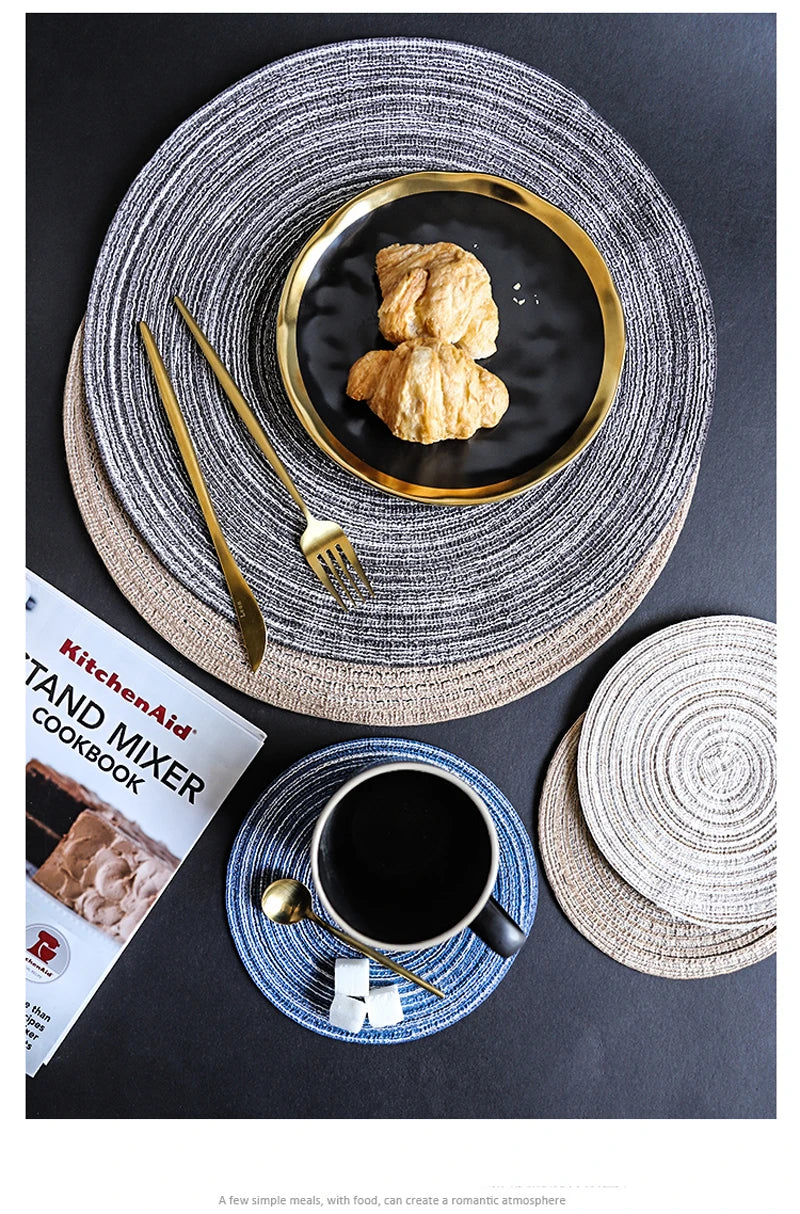 6pcs Round Woven Anti Slip Placemats Or Coasters