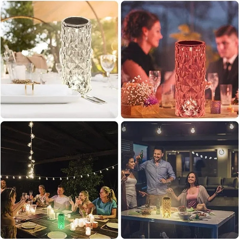 LED Crystal remote touch USB table lamp.  Romantic diamond color night light.