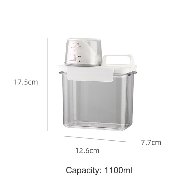 METKA Multipurpose Plastic Storage Container with Measuring Cup. Great for Laundry Powder, Cereal or Pet food.