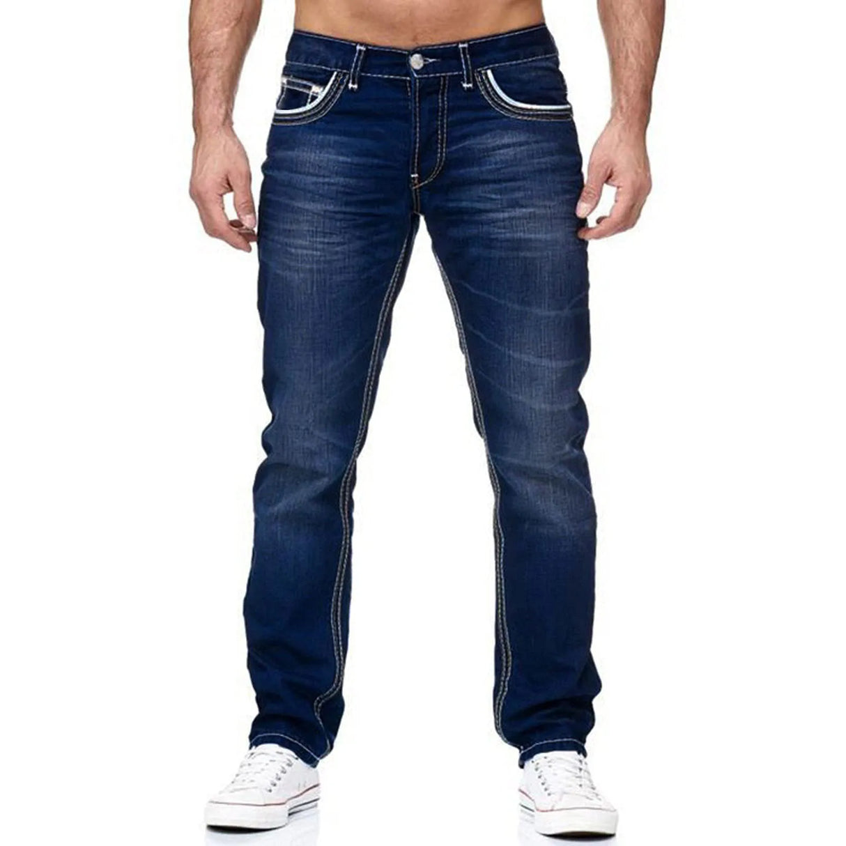 Men Stretch Denim Straight Leg Jeans With Pockets.