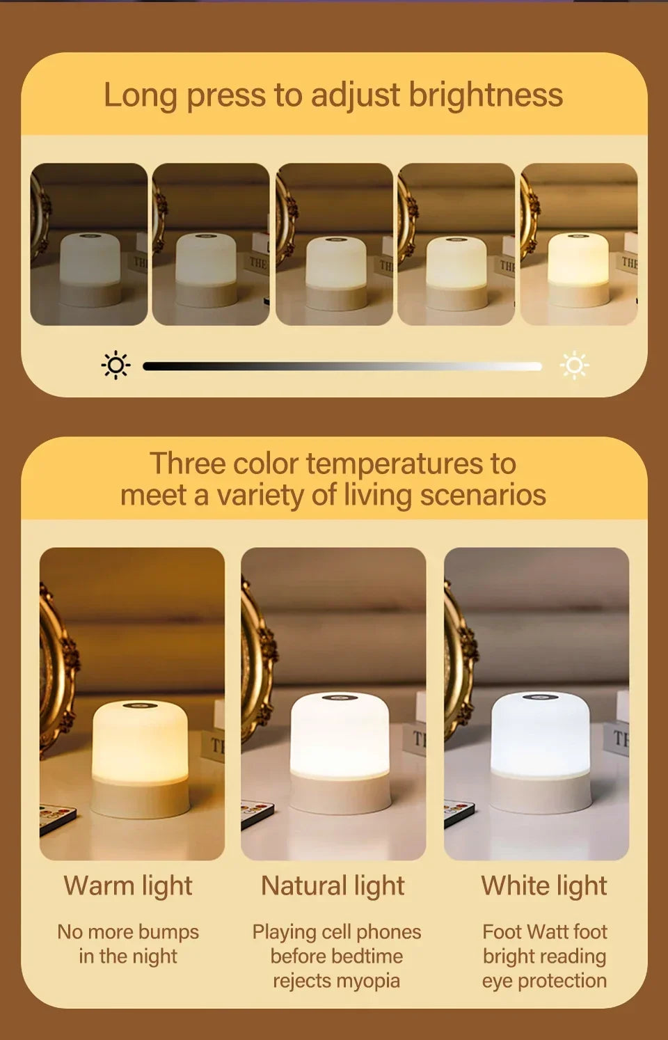 Rechargeable Led Dimmable Multicolor Night Light with Remote Control Or Touch Switch