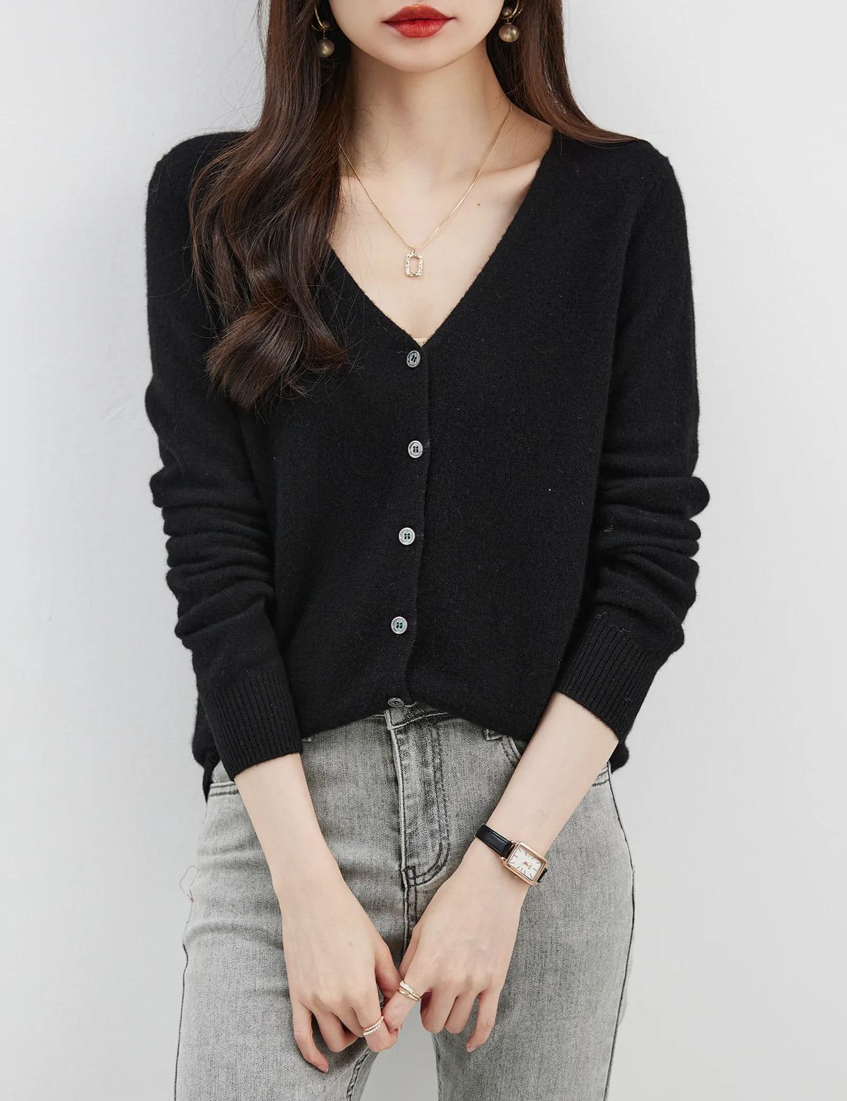 Women's Long Sleeve, V Neck, 100% Soft Merino Wool Cardigans.