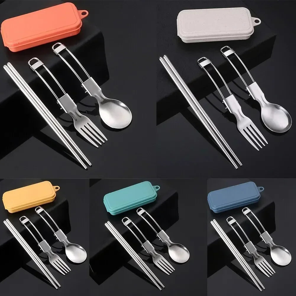 Stainless Steel Folding Spoon Fork Set With Case