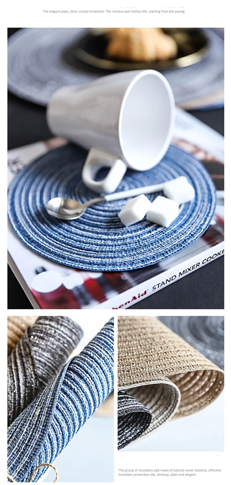 6pcs Round Woven Anti Slip Placemats Or Coasters