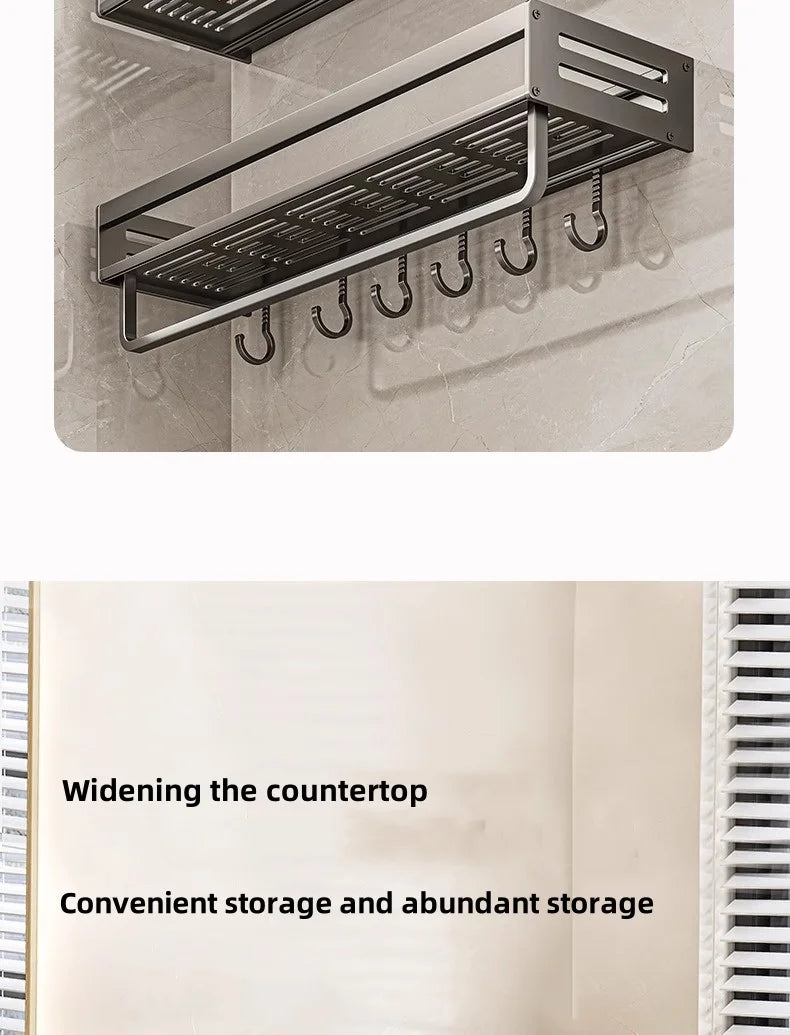 Aluminum Bathroom/Kitchen Shelf For Accessories With Towel Bar