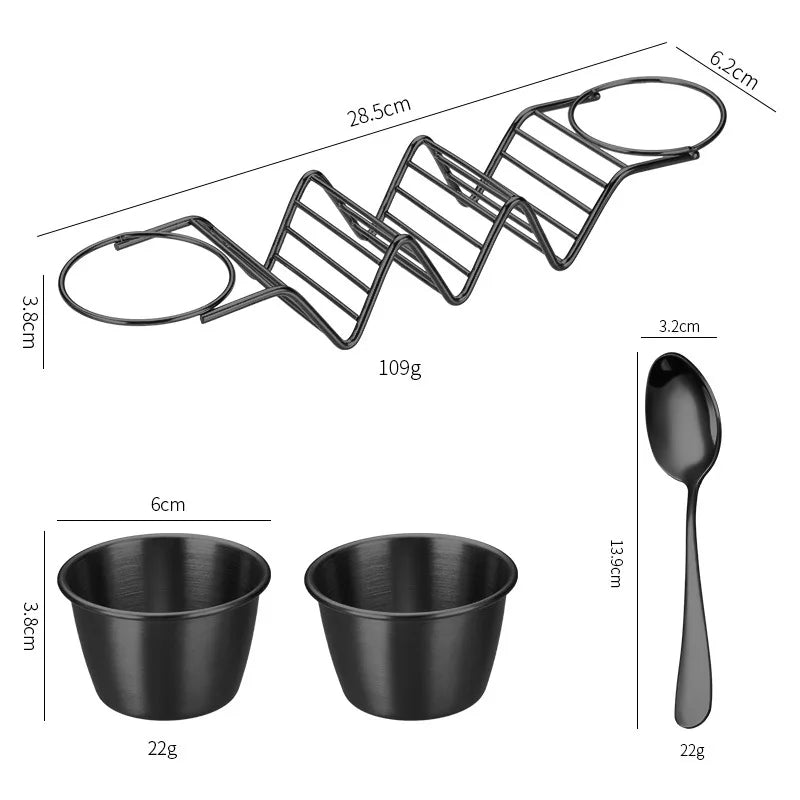 Stainless Steel Taco Holder Set With 2 Sauce Cup Holder