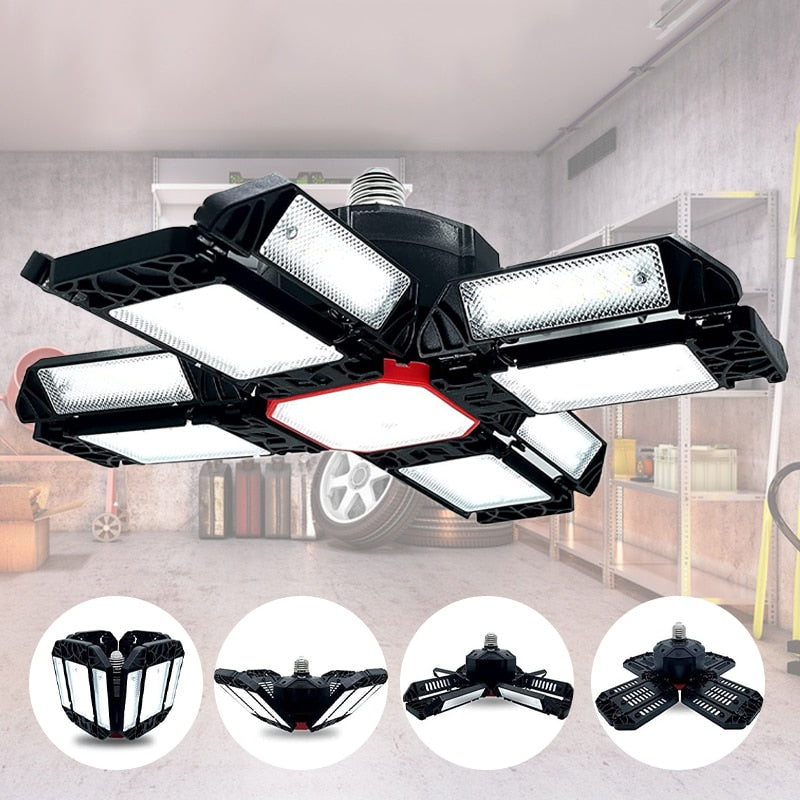Led Garage Adjustable Ceiling Light With 12 Adjustable Panels. Great for Garage, Workshop and Warehouse.