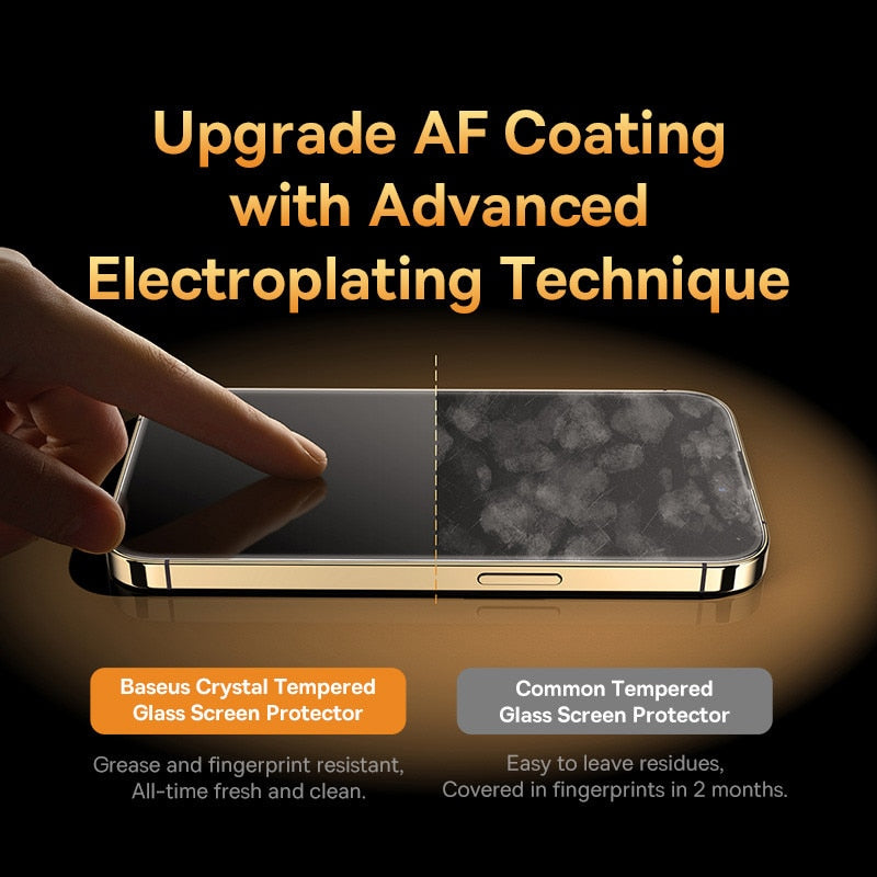 Baseus 0.3mm Crystal HD Tempered Glass for iPhone 14 13 12 11 Pro Max Screen Protector With Cleaning Kit.