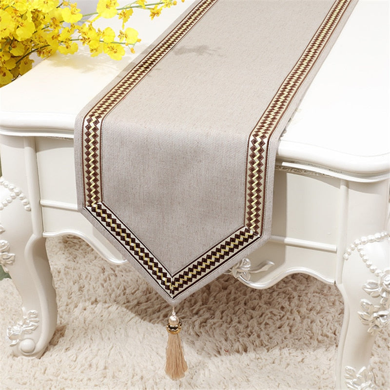 Rose Linen Table Runner With Tassels.