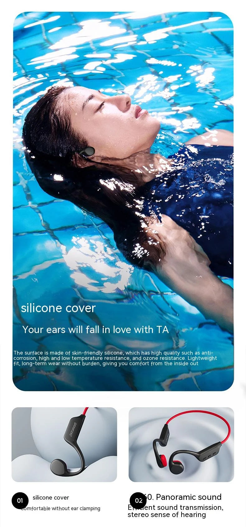 POLVCDG  Wireless/ Waterproof Bluetooth Bone Conduction Headset X7 IPX8 32GB Memory 5.3