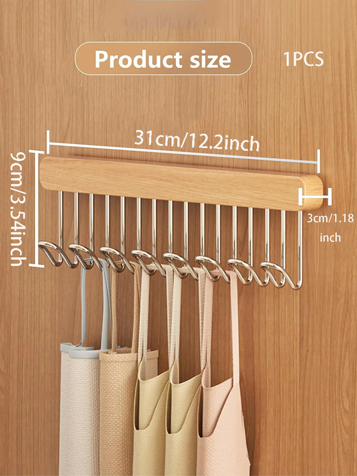 Wooden Wall-mounted Multi-function Storage Rack with 8 Hooks With Slider