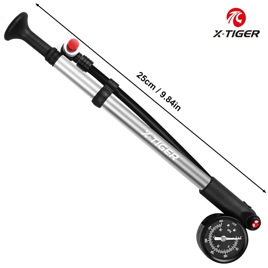 X-TIGER 25cm Portable High-pressure 300psi Bike Air Pump with Gauge